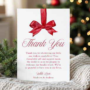 Elegante rote Schleife Weihnachten Baby Shower Dankeskarte