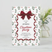 Elegante rote Schleife Weihnachtsfeier Einladung (Stehend Vorderseite)