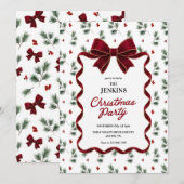 Elegante rote Schleife Weihnachtsfeier Einladung (Vorne/Hinten)