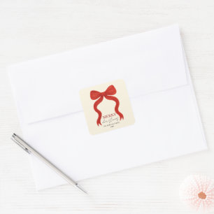 Elegante rote Schleife Weihnachtsfeier - Quadratischer Aufkleber