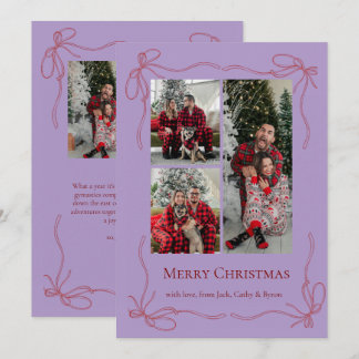 Elegante rote Schleifen-Familien-Weihnachtsfotos Feiertagskarte