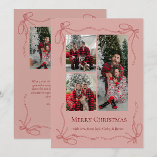 Elegante rote Schleifen-Familien-Weihnachtsfotos Feiertagskarte