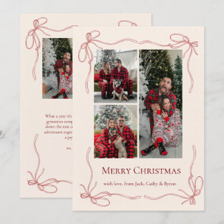 Elegante rote Schleifen-Familien-Weihnachtsfotos Feiertagskarte