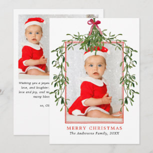 Elegante rote Schleifen-Mistel-Weihnachten Zwei Fo Feiertagskarte