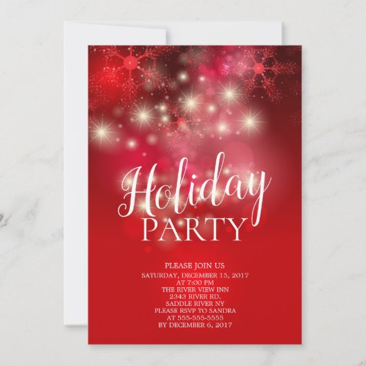 Elegante Rote Schneeflocken Einladung (Vorderseite)