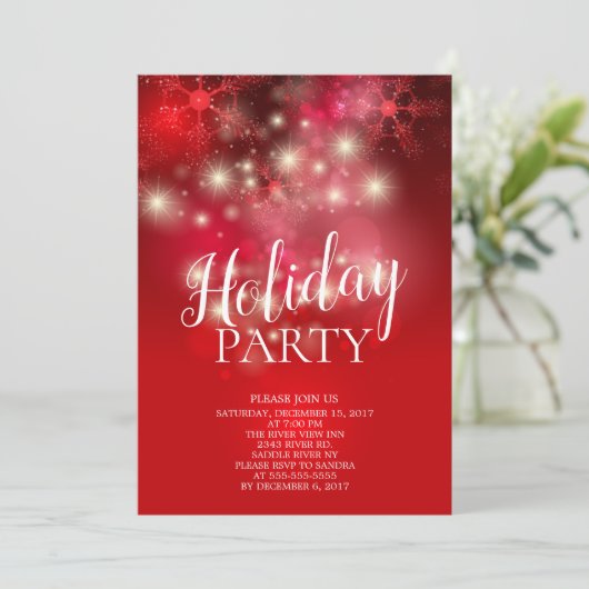 Elegante Rote Schneeflocken Einladung (Stehend Vorderseite)