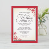 Elegante Rote Schneeflocken und Schneeferien Einladung (Stehend Vorderseite)