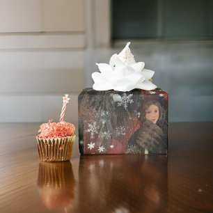 Elegante rote Schneeflocken Vintage-Paar Geschenkpapier