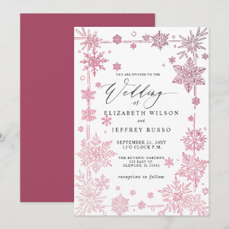 Elegante rote Schneeflocken Winterhochzeit Einladung