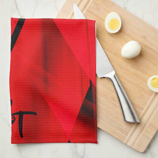 Elegante rote schwarze abstrakte Designinitialen Geschirrtuch (Viertel Falte)