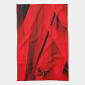 Elegante rote schwarze abstrakte Designinitialen Geschirrtuch (Vertikal)