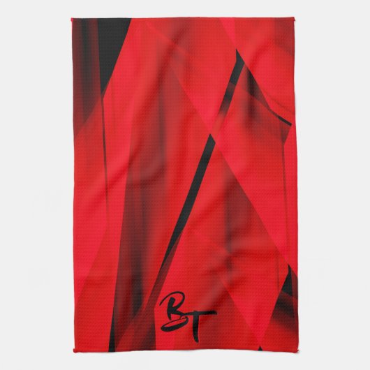 Elegante rote schwarze abstrakte Designinitialen Geschirrtuch (Vertikal)