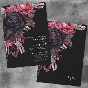 Elegante rote schwarze Blumenhochzeit Einladung