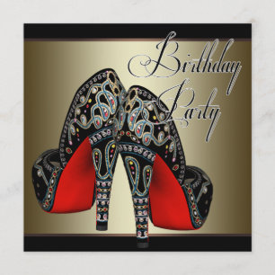 Elegante rote schwarze goldene High Heels Geburtst Einladung