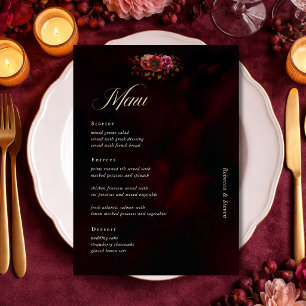 Elegante rote schwarze melancholische florale goth menükarte