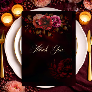Elegante rote schwarze melancholische florale Hoch Dankeskarte