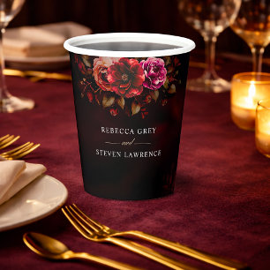 Elegante rote schwarze schwermütige florale Hochze Pappbecher