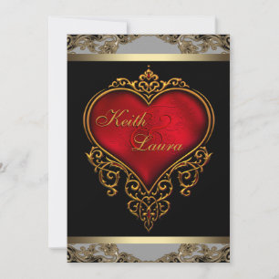 Elegante rote, schwarze und goldene Hochzeit Einladung