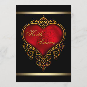 Elegante rote, schwarze und goldene Hochzeit Einladung