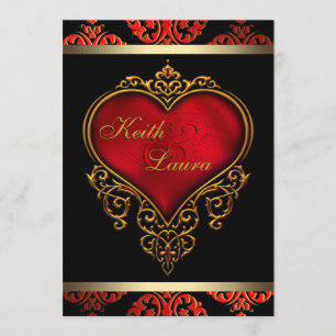 Elegante rote, schwarze und goldene Hochzeit Einladung