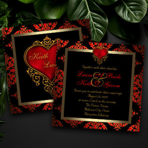 Elegante rote, schwarze und goldene Hochzeit Einladung