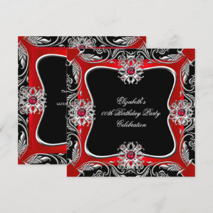Elegante rote Silber-Juwel-schwarze Geburtstagsfei Einladung