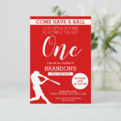 Elegante Rote Silhouette Baseball 1. Geburtstag Einladung (Stehend Vorderseite)