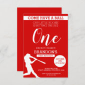Elegante Rote Silhouette Baseball 1. Geburtstag Einladung (Vorne/Hinten)