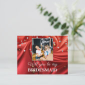 Elegante rote Silky Velvet wird meine Bridesmaid s Postkarte (Stehend Vorderseite)