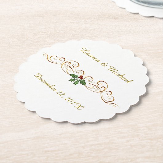 Elegante rote Stechpalmen-Weihnachtshochzeit Untersetzer (angewinkelt)