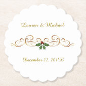 Elegante rote Stechpalmen-Weihnachtshochzeit Untersetzer (Vorderseite)