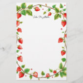 Elegante Rote Strawberry Garden Grenz mit Grün Briefpapier (Vorderseite)