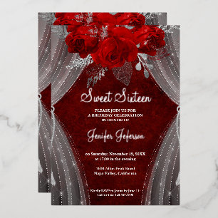 Elegante rote Sweet Sixteen-Einladung Folieneinladung