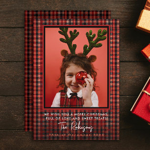 Elegante rote Tartan-Karo-Weihnachtsfirmenfoto Feiertagskarte