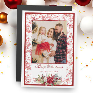 Elegante rote Toile mit Winter-Blumen-Foto Magnetkarte