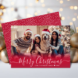 Elegante Rote Typografie Snowflake 1 Foto Weihnach Feiertagskarte