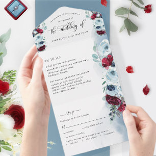 Elegante rote und blaue Hochzeit mit perforierter  All In One Einladung