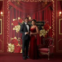 Elegante rote und goldene Blumen-Hochzeitskulisse