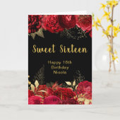 Elegante rote und goldene Blumen Sweet Sixteen Karte (Gelbe Blume)