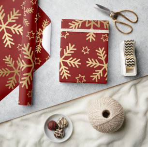Elegante rote und goldene Folien-Schneeflocken Wei Geschenkpapier