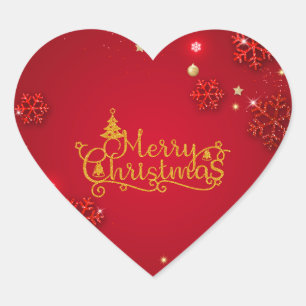 Elegante rote und goldene Frohe Weihnachten Herz-A Herz-Aufkleber