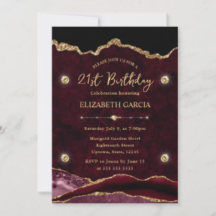 Elegante rote und goldene Glitter-Achat-Geburtstag Einladung