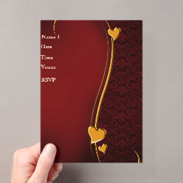 Elegante rote und goldene Herz-Hochzeits-Einladung Acryleinladungen