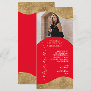 Elegante rote und goldene Menükarte mit Foto