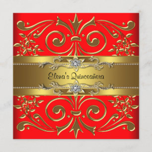 Elegante rote und goldene Quinceanera-Einladungen Einladung