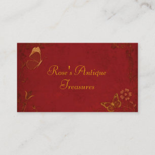 Elegante rote und goldene Vintage-Schmetterlinge Visitenkarte