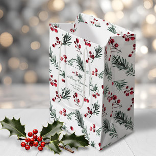 Elegante rote und grüne botanische Weihnachtsanpas Mittlere Geschenktüte