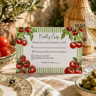 Elegante rote und grüne italienische Hochzeit RSVP Karte