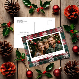 Elegante Rote und grüne Schneeflocken Postkarte fü