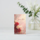 Elegante rote und rosa Fantasy-Hochzeitsrosen Visitenkarte (Stehend Vorderseite)